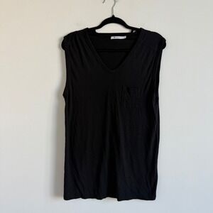 T by Alexander Wang Black V-Neck Front Pocket Longline T-Shirt Size Large